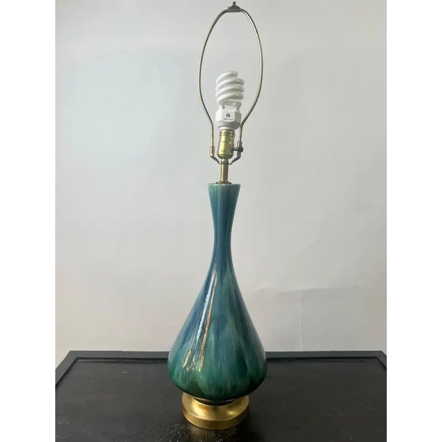 Mid-Century Modern Green Malachite Teardrop Design Table Lamp W Custom Shade For Sale - Image 16 of 16