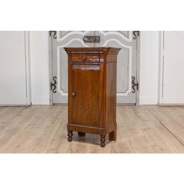 Italian 19th Century Walnut Bedside Table with Drawer over Door, Carved Motifs For Sale - Image 4 of 10