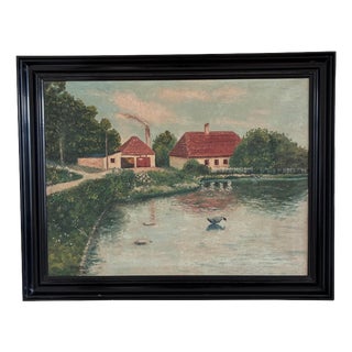 Landscape with Farmhouse, Oil Painting, Framed For Sale