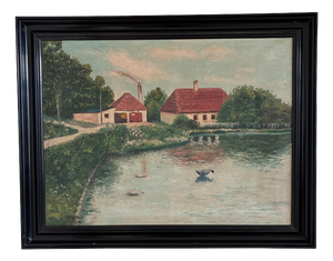 Landscape with Farmhouse, Oil Painting, Framed