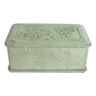 Vintage Folk Art Handmade Carved and Painted Wood Trinket Box Green For Sale