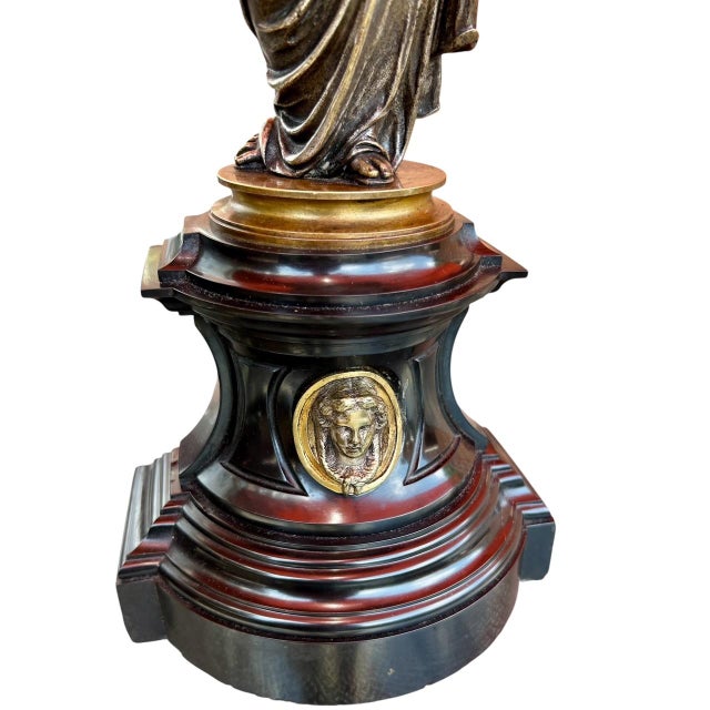 Pair French Neoclassical Bronze, Dor'e Bronze & Belgique Noir Candelabra, Now Electrified, Ca. 1870 For Sale In Washington DC - Image 6 of 14
