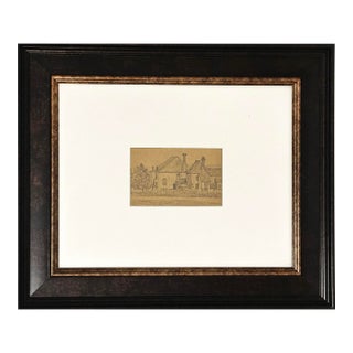 Small Antique French Landscape Drawing on Paper With Frame For Sale