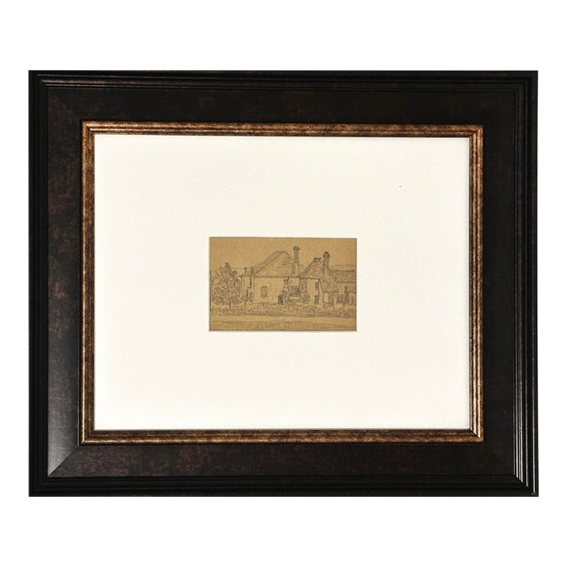 Small Antique French Landscape Drawing on Paper With Frame For Sale