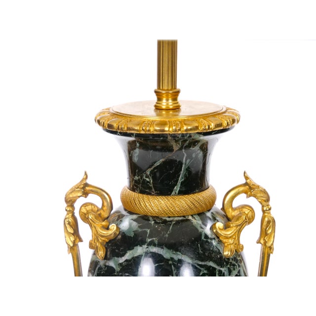 Bronze Pair Bronze-Mounted Antico-Verde Marble Urn-Form Table Lamps French, 19th Cent For Sale - Image 8 of 13