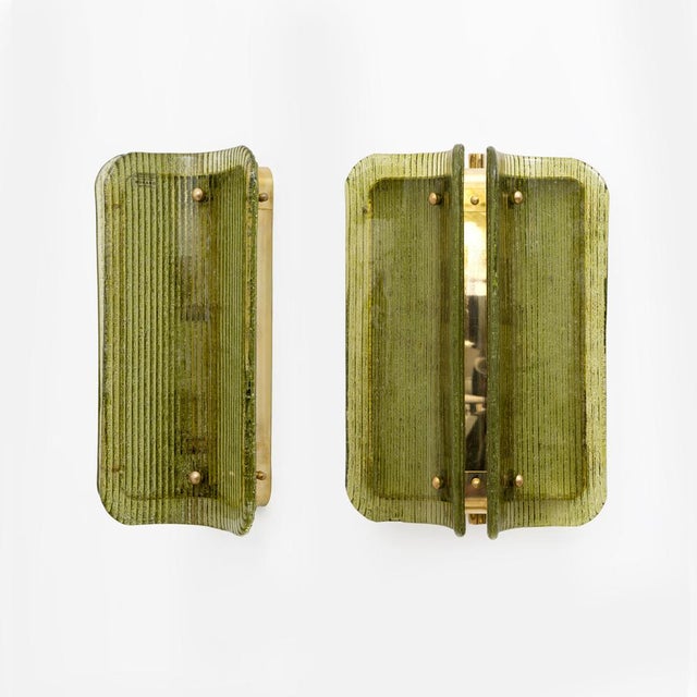 Curved, Ribbed Murano Glass and Brass Wall Sconces, 2000, Set of 2 For Sale - Image 10 of 10