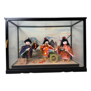 Japanese Ichimatsu Hanaguruma Flower Cart Doll Display, 1970s For Sale