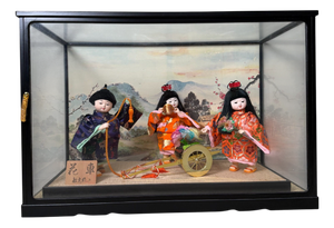 Japanese Ichimatsu Hanaguruma Flower Cart Doll Display, 1970s