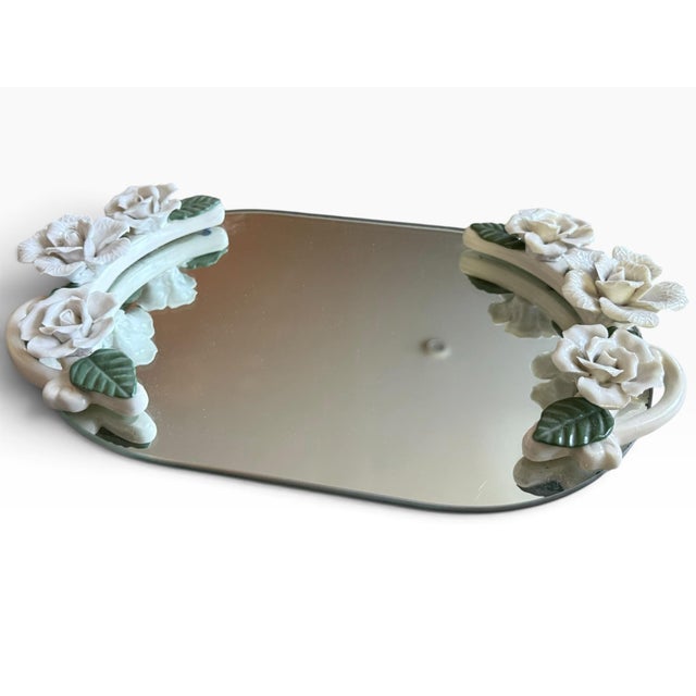 Late 20th Century Vintage Studio Silversmiths Floral Mirrored Vanity Tray For Sale - Image 5 of 6