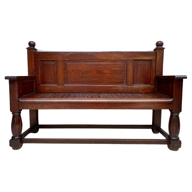 Large Early 20th Century French Bench in Oak with Long Seat, 1940s For Sale - Image 15 of 18