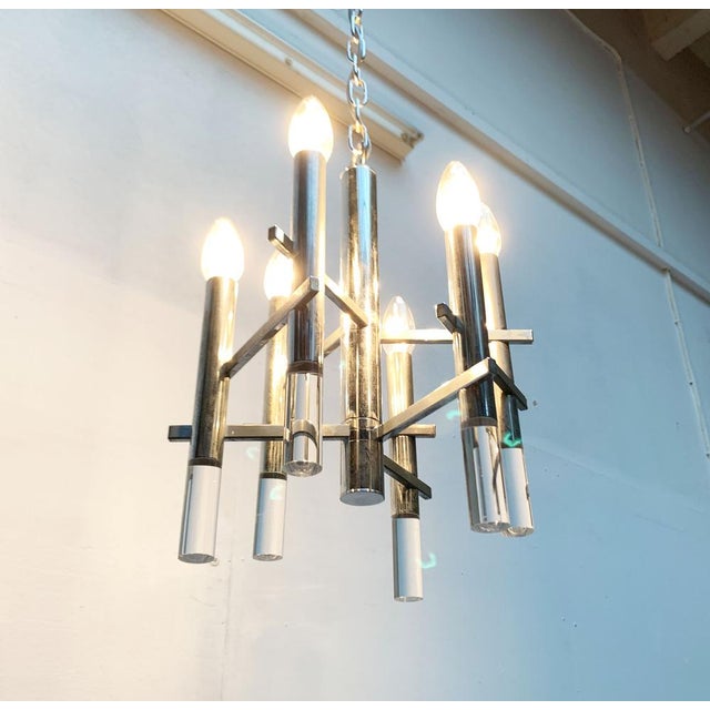 Mid-Century Space Age Italian Chrome and Arcyl Chandelier by Gaetano Sciolari, 1960s For Sale - Image 15 of 18