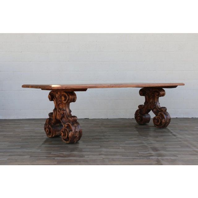 Vintage 1980s Custom French Style Solid Cedar Dining Table With Ornately Carved Pedestal Bases For Sale - Image 15 of 18