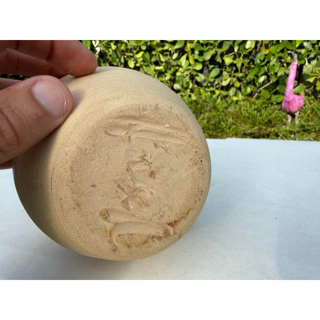 Handcrafted 7” Studio Pottery Bottle Vase With Coral Brushwork, Signed For Sale - Image 11 of 11
