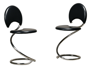 Model PH-501 Snake Chairs in Chrome and Black Leather by Poul Henningsen, 1990s, Set of 2