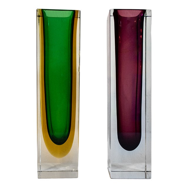 Sommerso Vases in Murano Glass by Flavio Poli, 1970s, Set of 2 For Sale