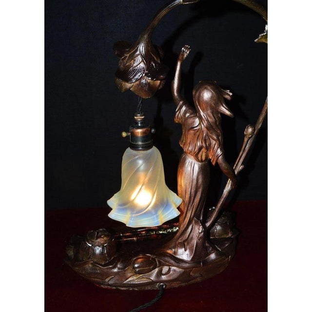 Art Nouveau French Figural Bronze Desk Lamp & Inkstand from Louis Cahuzac, 1920 For Sale - Image 13 of 18