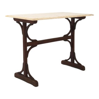 Antique French Wooden Bistro Table with Marble Top For Sale