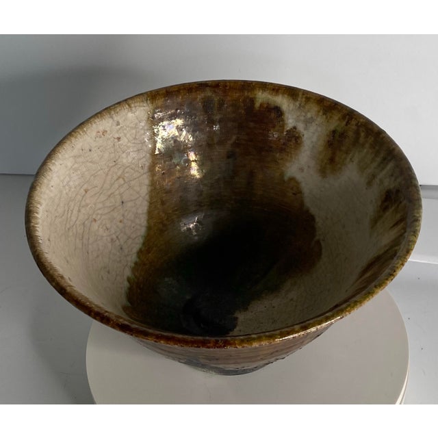 Ceramic Crackle Glaze Studio Art Pottery High Wall Bowl Signed Gail Jones For Sale - Image 7 of 10