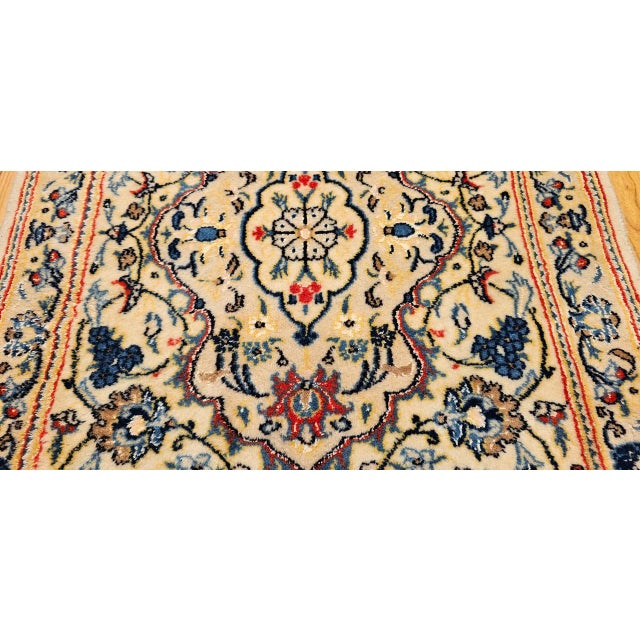 Vintage Persian Nain Area Rug, Hand-Knotted Wool & Silk, Floral Pattern, 2x4, Ivory & Blue For Sale - Image 9 of 13