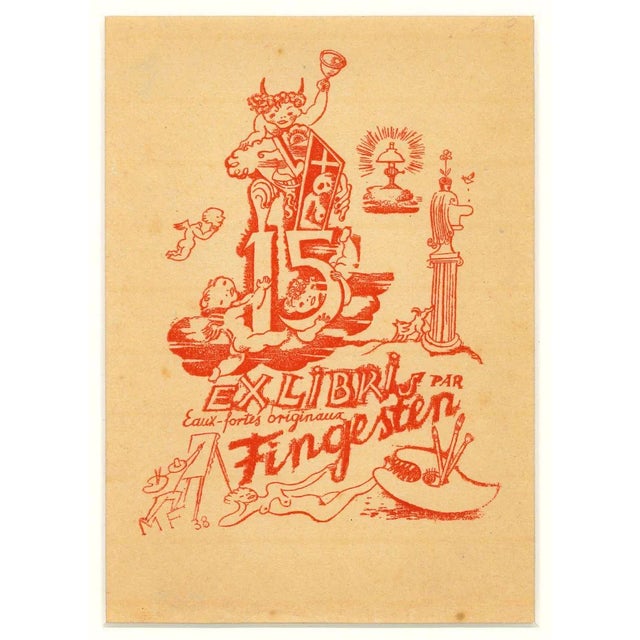 Ex Libris - 15 par Fingensten - Original Woodcut by M. Fingesten - 1938 1938 For Sale - Image 3 of 3