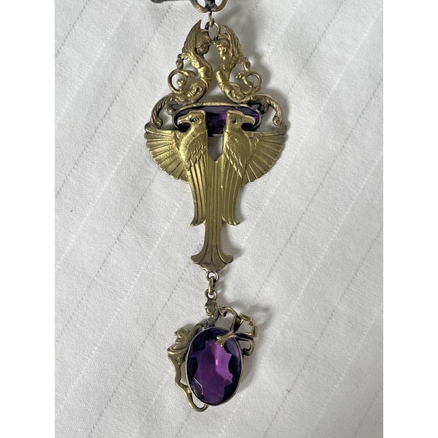 Mid 20th Century Mid 20th Century Art Deco Pin With Brass & Amethyst Glass For Sale - Image 5 of 6