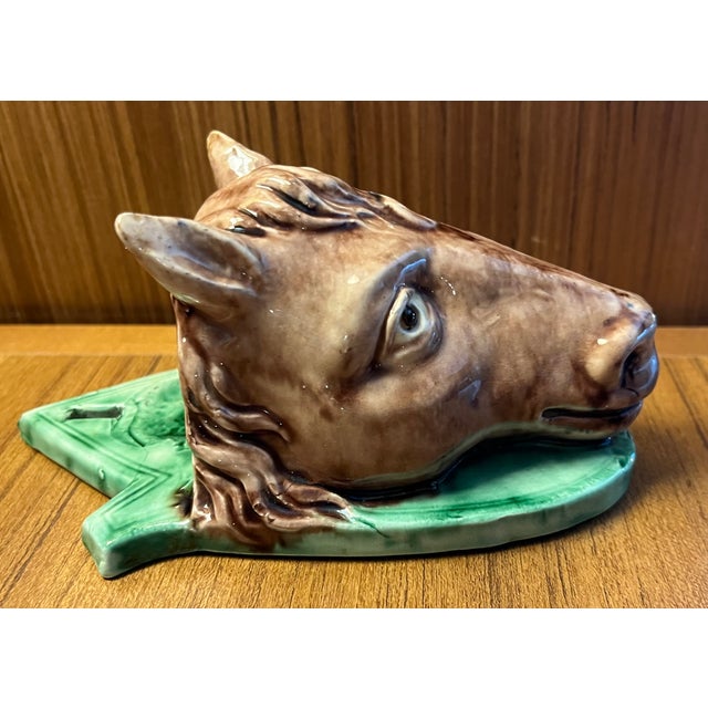 Ceramic Antique 19th Century French Thomas Victor Sergent Horse Head Wall Pocket Bracket Vase Palissy Ware, Circa 1880 For Sale - Image 7 of 12