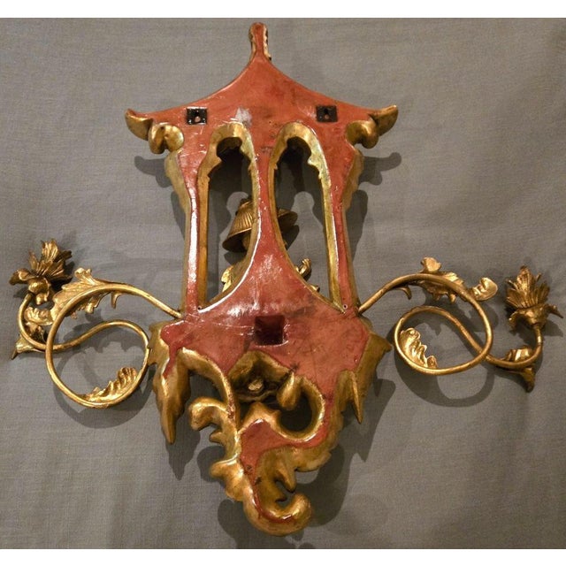 Mid 20th Century Pair of Asian-style Gilded Wall Sconces For Sale - Image 10 of 11
