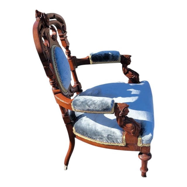 19th Century 19th Century American Walnut John Jellif Chair Caryatid Figural Arms For Sale - Image 5 of 17