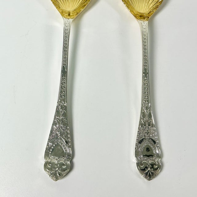 Vintage Hollywood Regency Art Deco Boho Chic Etched Plated Stainless Salad Utensils - A Pair For Sale - Image 4 of 12