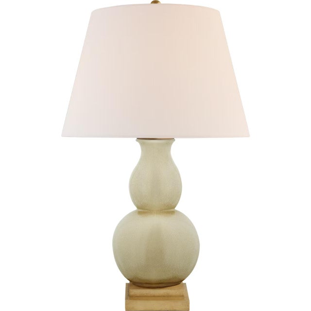 Traditional Chapman & Myers by Visual Comfort Signature Gourd Form Small Table Lamp in Tea Stain with Linen Shade For Sale - Image 3 of 3