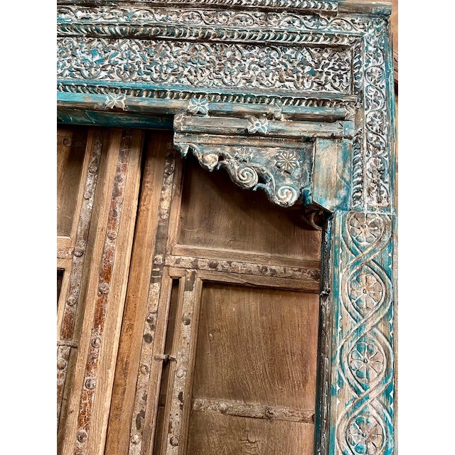 Mid-Century Modern Antique Carved Teak Architectural Arch Doorway, Distressed Column Surround 99 For Sale - Image 3 of 11