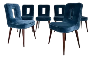 1940s Set of Six Hollywood Regency Blue Velvet Dining Chairs by Ernst Schwadron