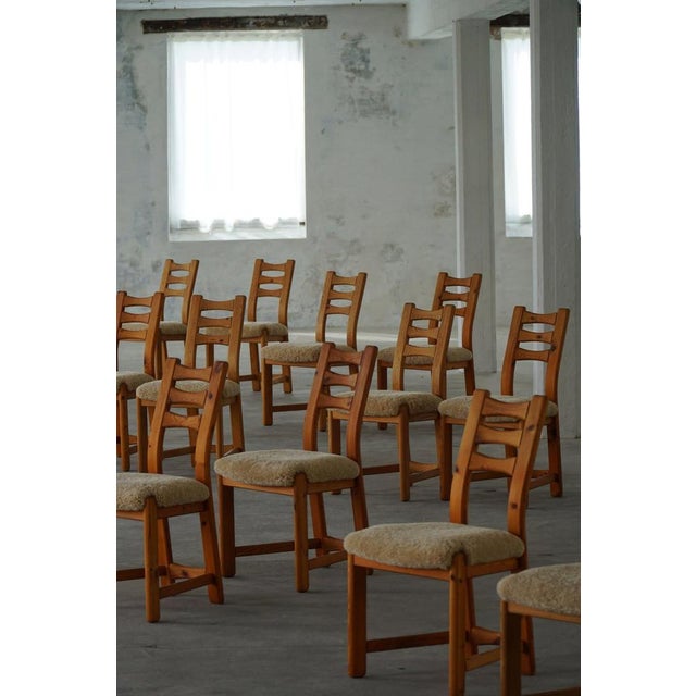 Brutalist Modern Danish Chairs in Pine & Shearling Lambswool, 1970s, Set of 12 For Sale - Image 11 of 18