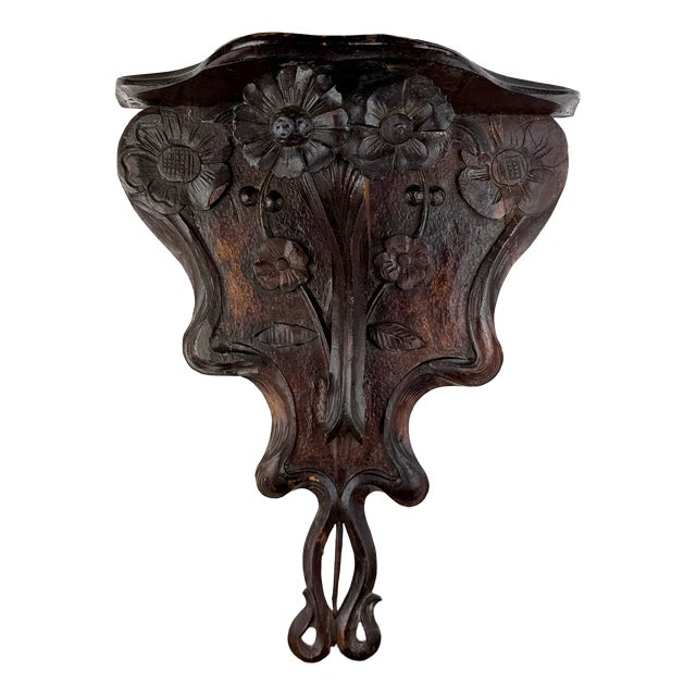 Antique Italian Liberty Art Nouveau Wall Shelf in Carved Wood, 1890s For Sale