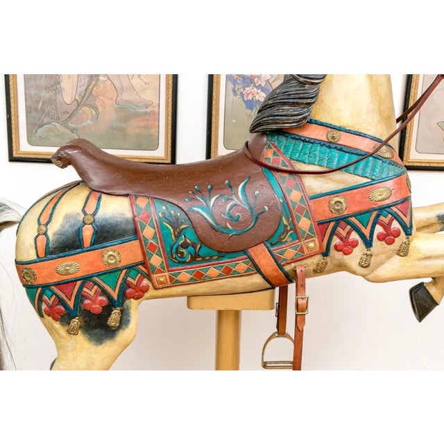 Mid 20th Century Vintage Life-Sized Polychromatic Decorated Carousel Horse For Sale - Image 4 of 12