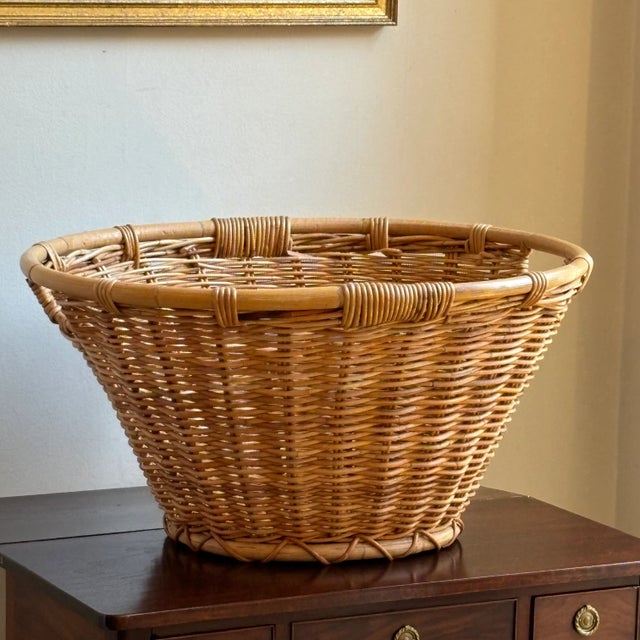 Vintage Boho-Style Bamboo & Wicker Laundry / Storage Basket For Sale - Image 10 of 12