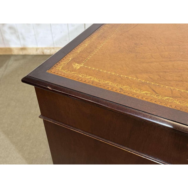 English Mahogany Desk with Drawers and Leather Top, 1950s For Sale - Image 9 of 16