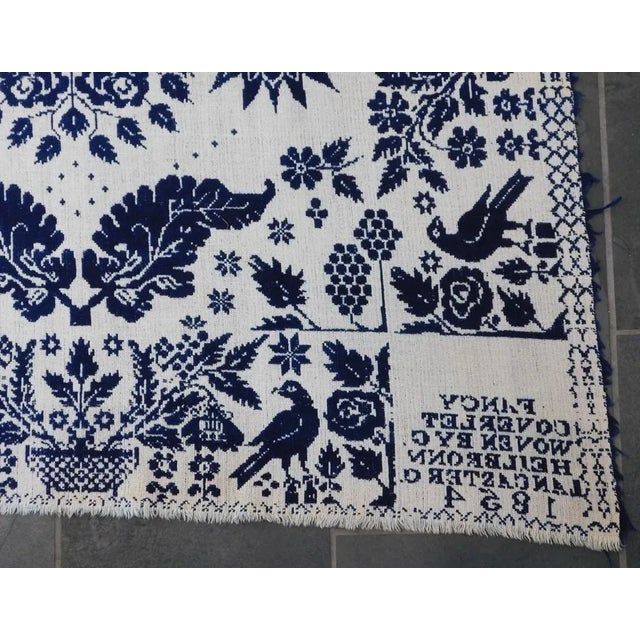19th Century George Heilbronn Blue Jacquard Coverlet Dated 1854 Lancaster Ohio For Sale - Image 10 of 12