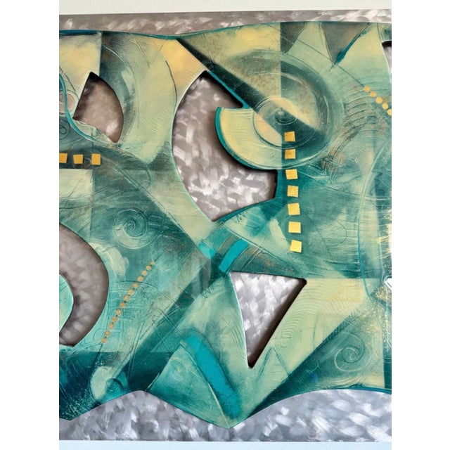 Large 54” Mid-Century Abstract Cut Steel & Burnished Aluminum Wall Relief Sculpture For Sale - Image 4 of 12