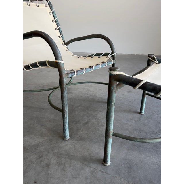 Early Mid Century Robert Lewis Attrbuted Patinated Bronze Patio Lounge Chair Ottoman Set, 2 Pieces For Sale - Image 10 of 11
