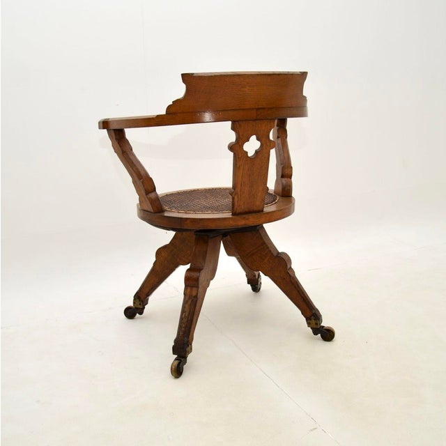 Late 19th Century Antique Victorian Gothic Revival Oak Swivel Chair, 1870s For Sale - Image 5 of 11