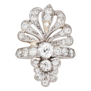 Vintage Art Deco 1ct Diamond Cluster Cocktail Ring Size 4.5 For Sale