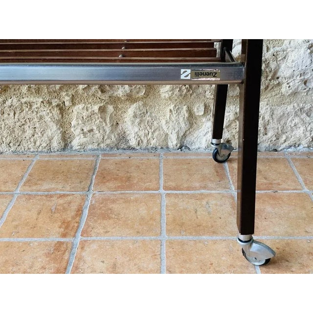 Vintage Glass and Brushed Metal Side Table on Wheels from Zuenelli, 1960s For Sale - Image 6 of 18