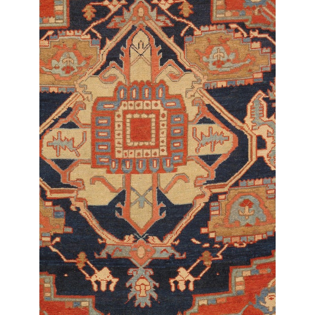 Late 19th Century Antique Persian Serapi Carpet Handmade Oriental Rug Light Blue, Ivory, Rusty Red For Sale - Image 5 of 18