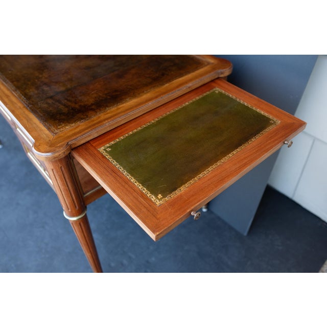 Louis XVI Style Writing Table or Desk of Walnut With Leather Top From France For Sale - Image 9 of 16