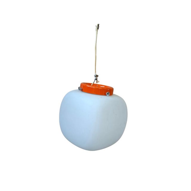 Vintage Space Age Pendant Lamp in Opal Glass and Orange Metal, 1970s For Sale - Image 6 of 11