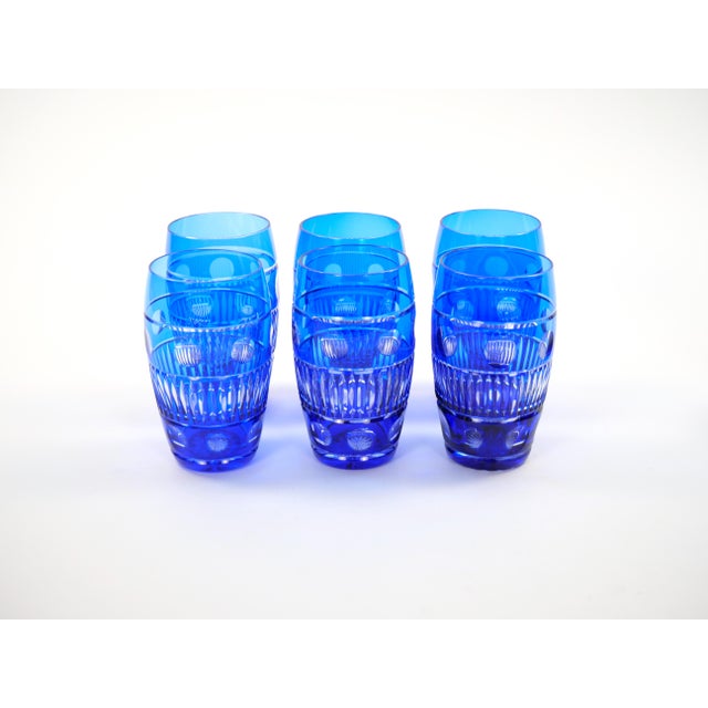 Mid-Century Modern Val Saint Lambert Cobalt Blue Tableware Crystal Water, Service for 12 People For Sale - Image 3 of 13