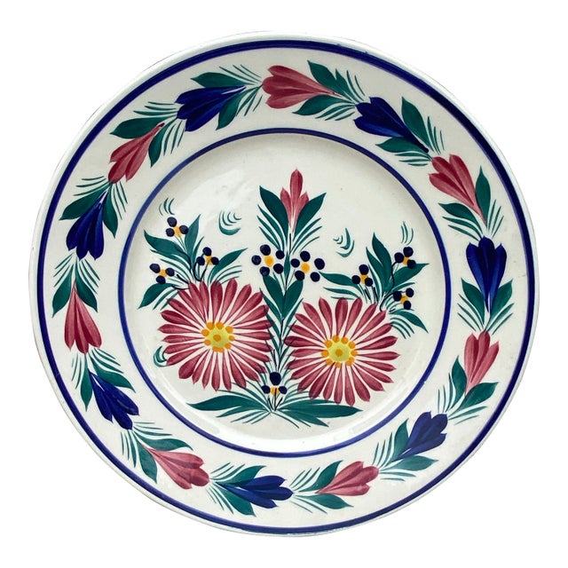 French Faience Floral Plate Henriot Quimper Circa 1950 For Sale