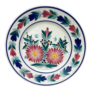 French Faience Floral Plate Henriot Quimper Circa 1950