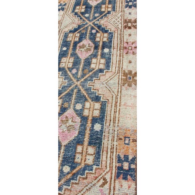 Vintage Turkish Oushak Runner With Soft Indigo, Peach, and Rose Colors 2'5 X 7'7 For Sale - Image 9 of 11
